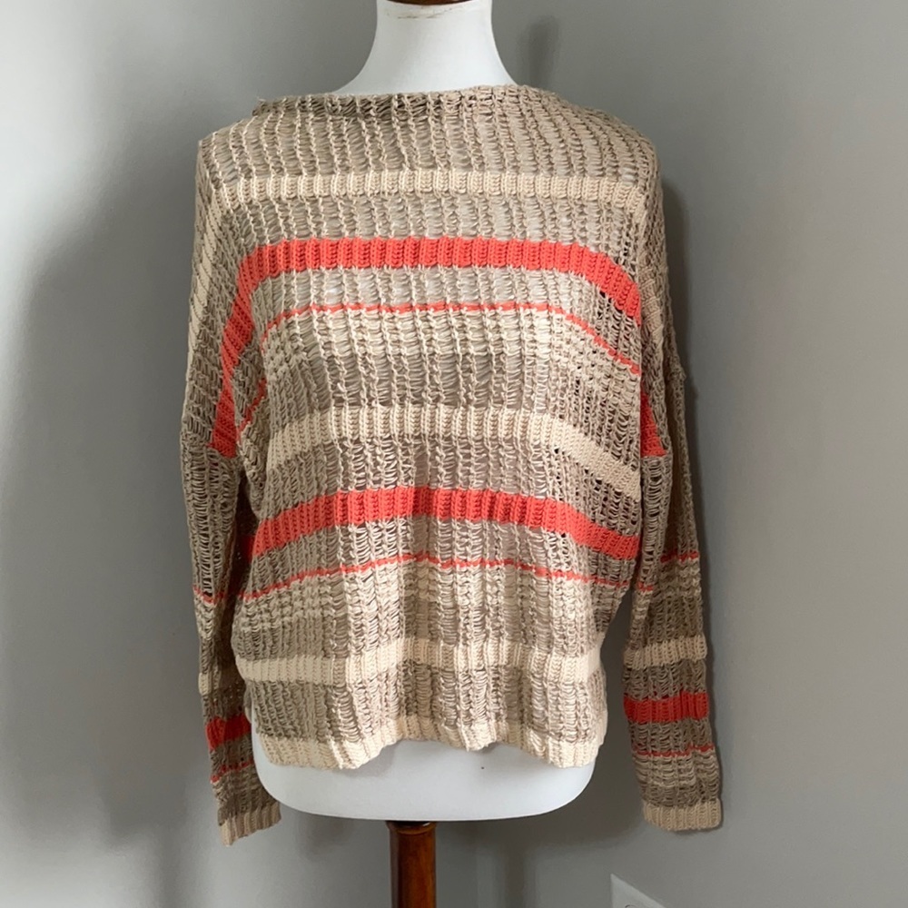 Wishlist Neutral Striped Open Stitch Sweater